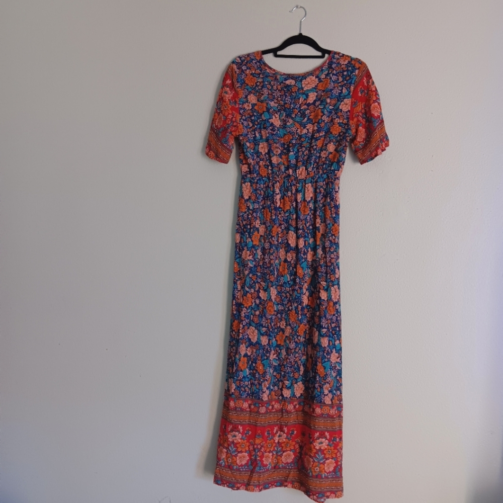 Bohemian Pretty Garden A-line Little maxi dress v-neck Floral Multi size.med - Picture 11 of 14